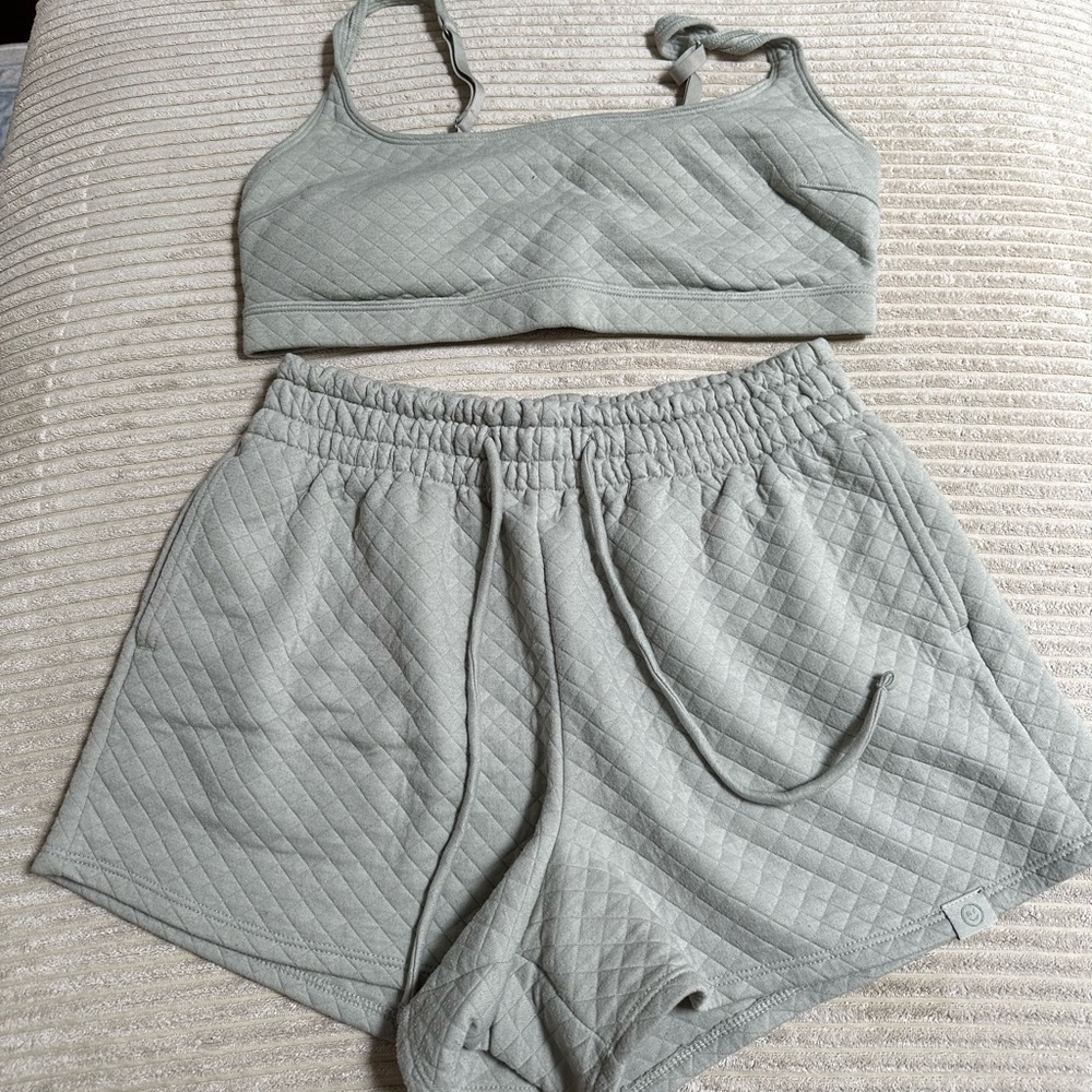 Gilly Hicks Quilted Light Green Bralette & Shorts Set
